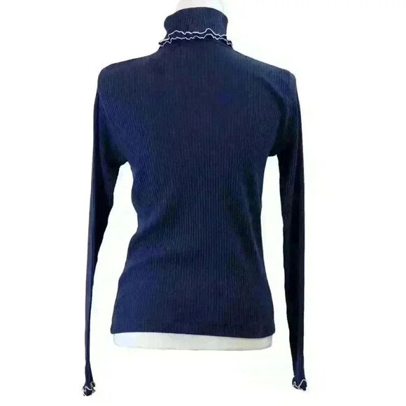 J.Crew Navy Blue Lettuce Edge Ribbed Long Sleeve Turtleneck Size Small - Picture 6 of 9